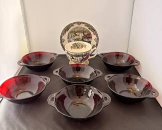 Ruby Red Berry Bowls & Johnson Bros Tea Cup