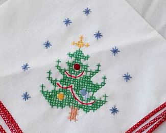 Cross-Stitched Christmas Napkins