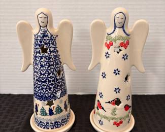 Polish Pottery Angel Tea Light Holders