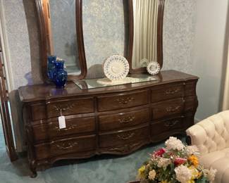 Beautiful triple dresser with double mirrors