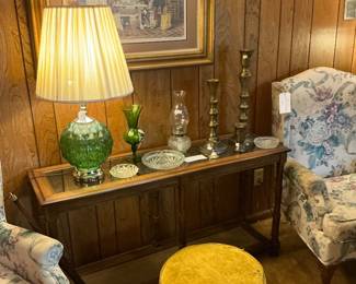 Pair wing back chairs both need recovering sofa table