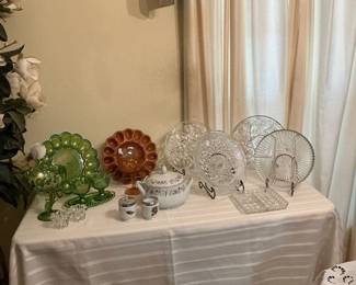 Collection of egg plates and platters