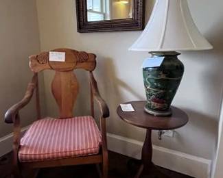 painted ceramic lamp, 2 Shaker reproduction candle stands
