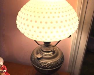 Brass hobnail oil lamp 