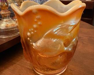 Marigold koi carnival glass vases 