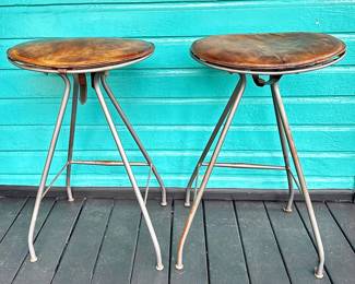 #49 - $120- 2 matching barstools leather pillow metal base 20x17x31