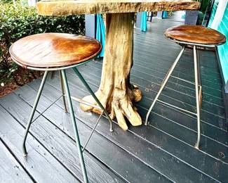 #49 - $120- 2 matching barstools leather pillow metal base 20x17x31