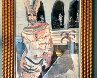 #10 - $450 - Jaff Noel Seijas (b.1949) 31x42 1/2 original "When statues comes to life then the Bunny man" (Fort Lauderdale artist)