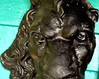 #57 - $68 - Concrete painted black lions head 13x6x16