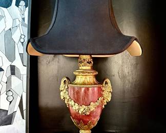 #1 - $600 -19th century French Ormolu bronze lamp rouge de breche 18x32 signed Yves Raingo Freres