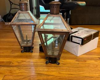 2 copper Bevolo New Orleans&nbsp;gas lanterns (21"H x 10.5"W)