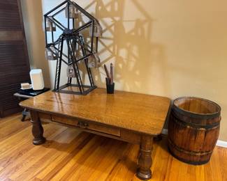 This antique table is in perfect condition, it is a beautiful piece. Table is 4' x 27.5"x 16" tall. Love those chunky legs! Ferris wheel holds votives