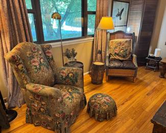 Cottage floral wingback and wicker wingback