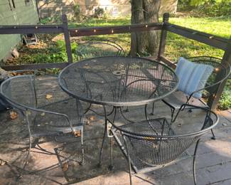Wrought iron black patio table and 4 chairs set, 2 extra chairs
