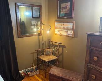 Antique bamboo corner chair. Cool old chest