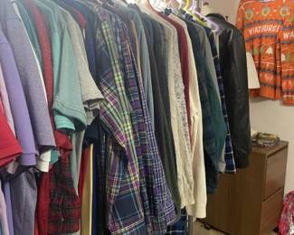 Men's Shirts - Size XL-XXL; Pull Over V-Necks, Shorts Sleeves, Long Sleeve (Brand Names), Sweaters and Jackets. All in excellent Condition