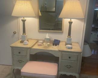 Dressing Table, Mirror, Stool; sold separately; Lamps have marble base