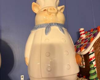 Large Ceramic Baker Chef Pig Cookie Jar