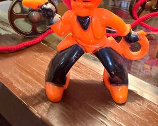 Rare Vintage ROSBRO 1950s rare Halloween, cowboy black gloves and chaps, orange body