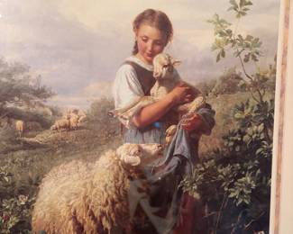 Vintage Framed The Shepherdess by Johann Baptist Hofner art print
