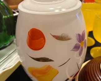Vintage 1950's Bartlett Collins Cookie Jar Hand Painted Milk Glass Canister