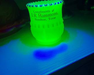 Mini Uranium Glass Advertising I.R. Hammons Hamilton Tx