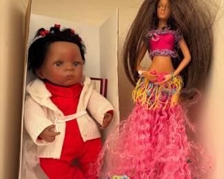 Vintage Mattel Hula Hair Christie Barbie Doll & Ashton Drake African American Baby Doll