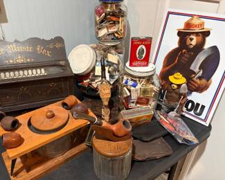 Vintage tobacconist items and advertising signs