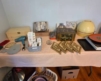 Hollywood Regency Wall Plaques, "Space Age" hair dryer, vintage jewelry box and more