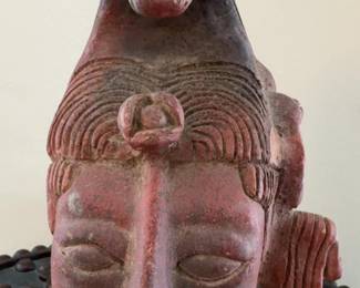 8” Vintage Hand-Carved Terracotta Figural Mask Ornament