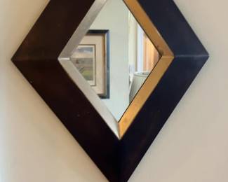 Modern Diamond Shaped Wall Mirror with Dark Wood Frame 16 x 22