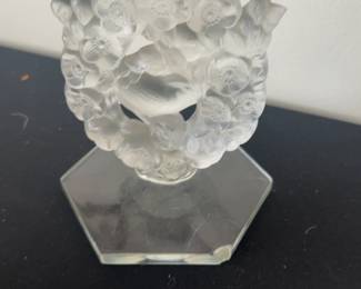 As Is R Lalique Frosted Crystal Floral Wreath Taper Candle Holder
