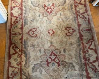Vintage Wool Floral Area Rug in Beige and Burgundy