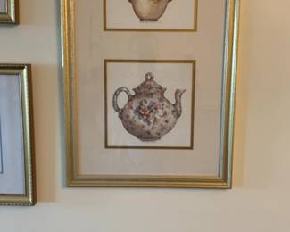 Framed Vintage Teapot Floral Illustrations Art Print