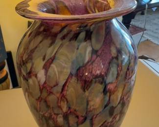 10” Hand-Blown Art Glass Mottled Vase