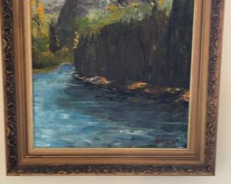 Framed Mountain Landscape Oil Painting Signed Balin