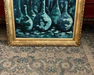 Abstract Impressionist Bottle Still Life Oil Painting in Ornate Gold Frame