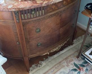 50”x24”x36” Slack Rassnick & Co. Louis XV Style Marquetry Marble Top Commode