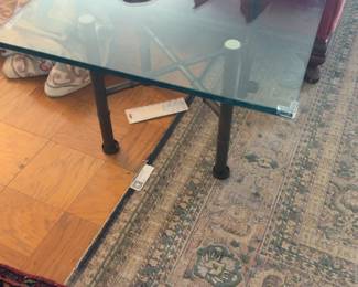 Modern Square Glass Top Side Table with Metal Faux Bamboo Base