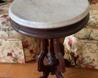 22”x17”x28” Round Marble Top Pedestal Side Table