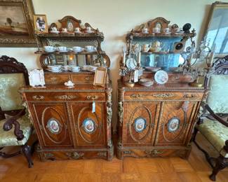 (each/2 avail) 18”x38”x70” As-Is French Louis XV-Style Bronze-Mounted Cabinet w/ Porcelain Plaques 20th c. - Price per One