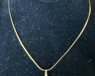 14k Gold Flat Herringbone Chain with Cross Pendant