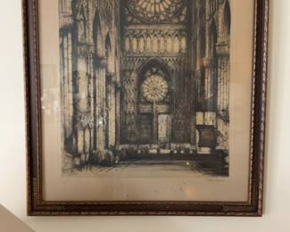Large Edward Sharland Signed Etching Of Reims Cathedral