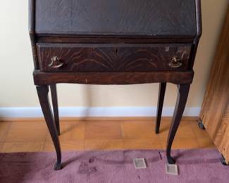 As Is Antique Oak Secretary Desk with Cabriole Legs