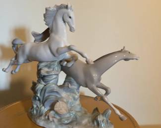12” Tall Lladro Porcelain Galloping Horses Figurine
