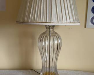 Vintage Crystal Ribbed Table Lamp with Pleated Shade