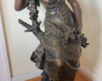 36” Antique French Figure of a Maiden Signed "Auguste Moreau" — Late 19th/Early 20th Century
