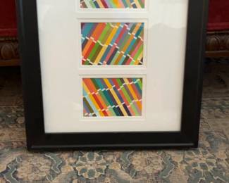 Modern Abstract Color Swatch Triptych Framed Art