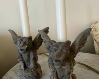 6” Gargoyle Figurine Taper Candle Holders - Set of 2