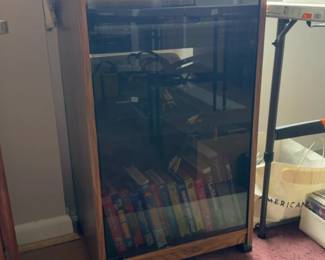 Vintage Oak Wood Media Cabinet with Glass Door